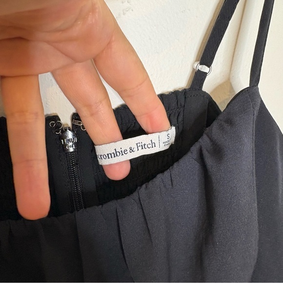 Abercrombie & Fitch Black Ruched Mini Slip Dress with Straps Size Small - Picture 6 of 8